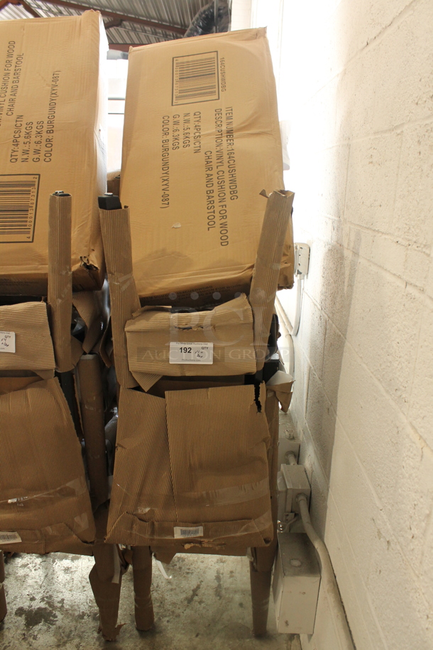 4 BRAND NEW SCRATCH AND DENT! Lancaster Table & Seating 164CLADBLKFR Black Ladder Back Dining Chairs w/ Burgundy Vinyl Seat Cushions. 4 Times Your Bid! - Image 4 of 4