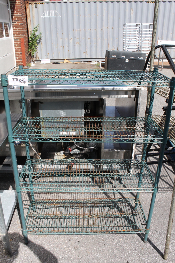 Green Finish 4 Tier Wire Shelving Unit. BUYER MUST DISMANTLE. PCI CANNOT DISMANTLE FOR SHIPPING. PLEASE CONSIDER FREIGHT CHARGES. - Image 1 of 3