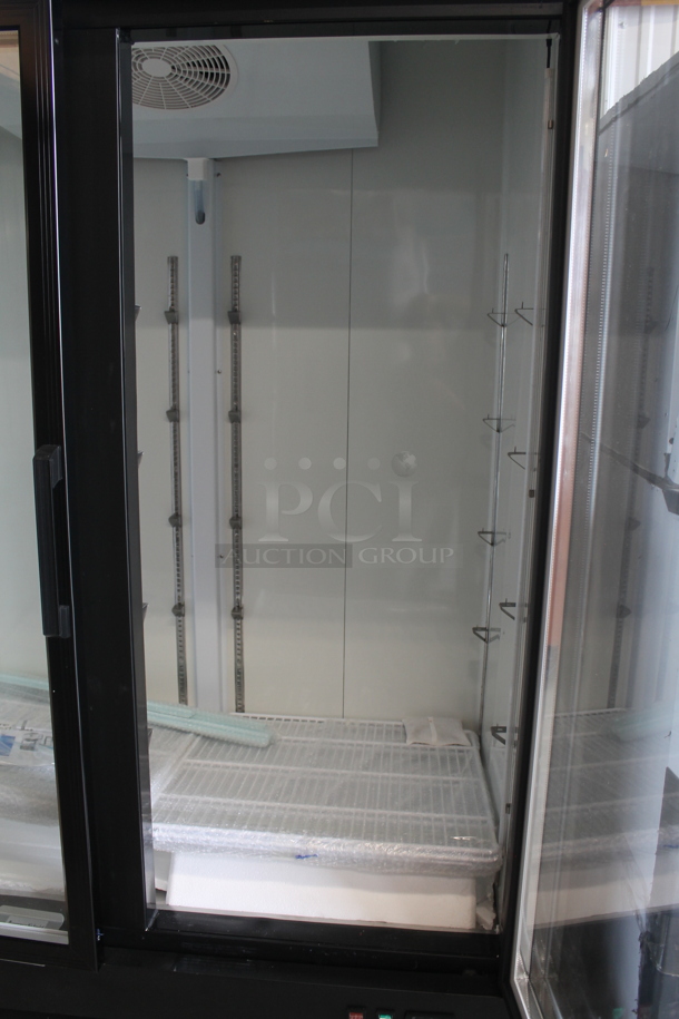 BRAND NEW SCRATCH AND DENT! 2023 Avantco 178GDC49HCB Black Metal Commercial 2 Door Cooler Merchandiser w/ LED Lighting and Poly Coated Racks. 115 Volts, 1 Phase. Tested and Working! - Image 7 of 12