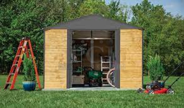 NEW & COMPLETE! Arrow Ironwood - Model LWIWA1012 - 10ft x 12ft Galvanized Steel Hybrid Shed Kit, – 213lbs – Box Damaged During Transport 