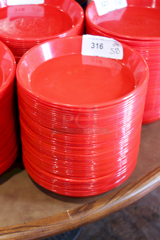 HUGE STACK! 11" Red Round Plastic Serving Platters. 
11x1-1/2
50x Your Bid - Image 2 of 2