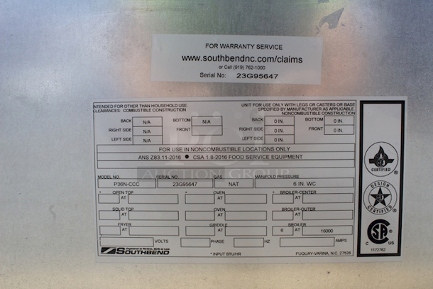 BRAND NEW SCRATCH & DENT! Southbound P36N-CCC Commercial Range, 36" W with (1) 36" Charbroiler and Modular Base - 96,000 BTU - Image 5 of 6