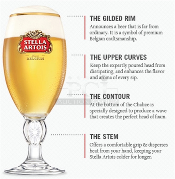 NEW! Stella Artois Chalice, 40 Centiliter Star Glasses. Features Gold Rim With Star Thumb Rest on Stem. 9x Your Bid
 - Image 5 of 5