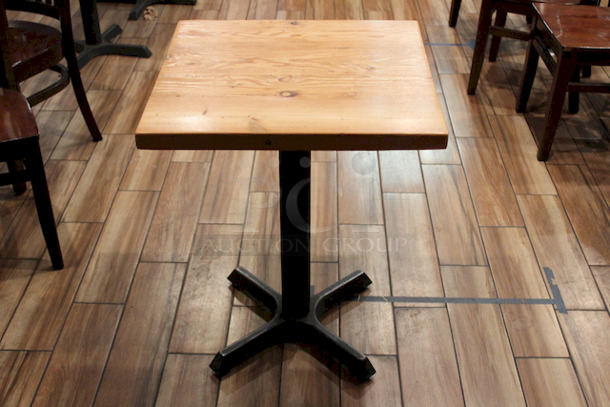  HIGH QUALITY! Solid Wood Tables With Steel Cross Style Base.   24x24x30 - Image 1 of 5
