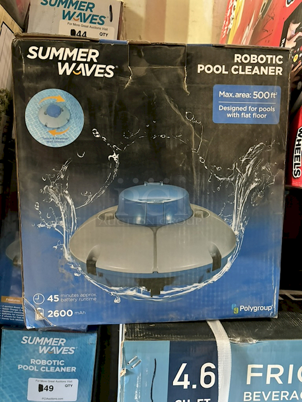 OUTSTANDING!! Summer Waves Robotic Pool Cleaner, Cordless & Rechargeable, 45 Minutes Approx. Battery Runtime. Cleans An Area Up To 500 Square Ft. Manufacturer Part Number P56000024
 - Image 1 of 3