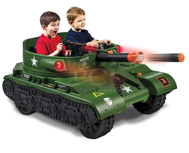 AWESOME!! Adventure Force 24 Volt Thunder Tank ARMY GREEN Ride-On With Working Cannon and Rotating Turret! - Image 2 of 4