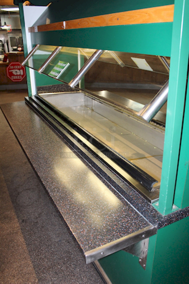 OUTSTANDING! Produce/Salad Bar With Drop In Cold-Well, Light, Counter and Glass Sneeze Guard, Solid Wood Frame With Canopy. In perfect working order.
89-1/2x53x93-1/2
 - Image 9 of 12