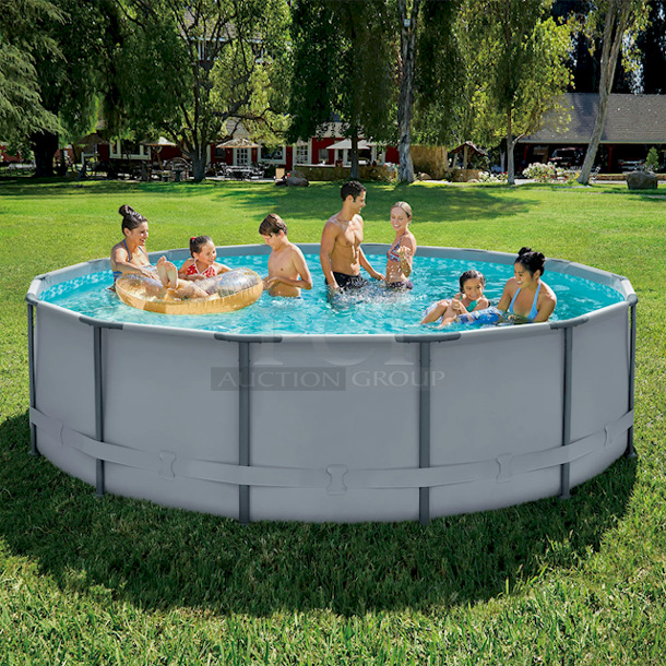 Summer Waves 14ft Round Elite Frame Above Ground Pool, Cool Gray, Ages 6 and Up, 14ft x 42in