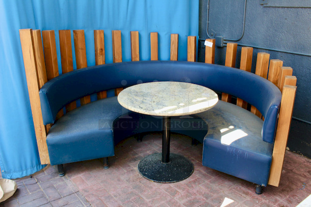 FANCY! Outdoor Booth Seating With Standard Height Granite Top Table and Cover. Approx. 87