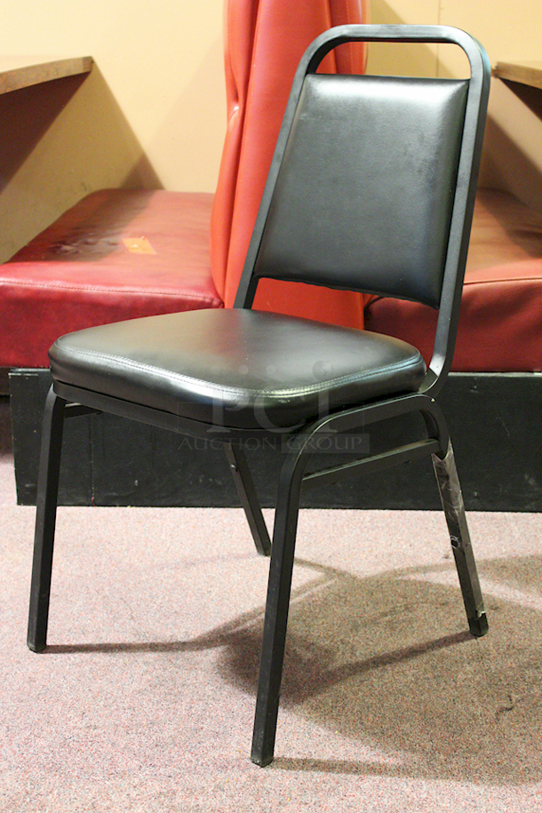 LIKE NEW! Metal Frame Cushioned ed Banquet Dining Chairs, Black, Stackable.  17-1/2x19-1/2x33. 3x Your Bid - Image 2 of 5