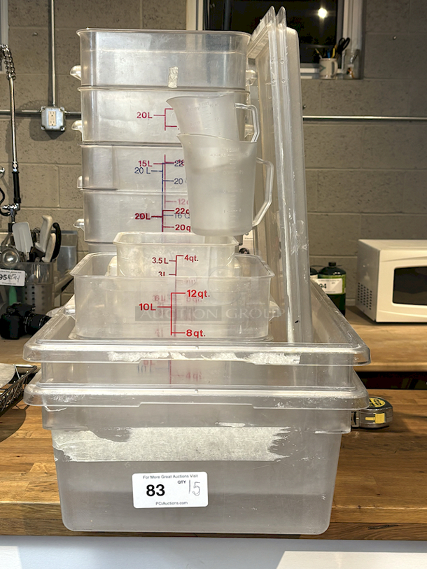JACKPOT! 15 Piece Cambro Variety Lot (2) 18x26, (1) 12qt, (1) 6qt, (3) 4qt, (2) Measuring Cups (Pint & Quart), (4) 22qt Ingredient Storage Containers, (2) Full Size Pan Lids. 15x Your Bid - Image 5 of 6