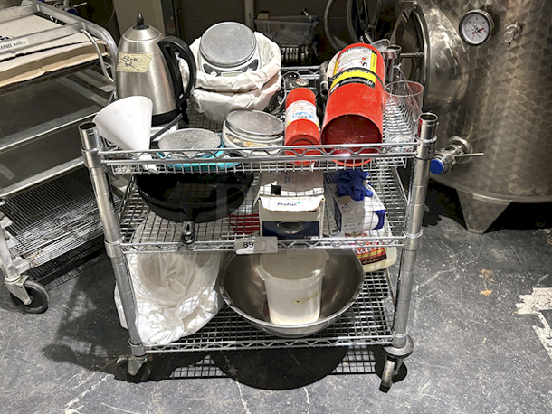 HUGE LOT! 3 Wire Shelf Utility Cart. Does Not Include Cast Iron Pan.  - Image 4 of 4