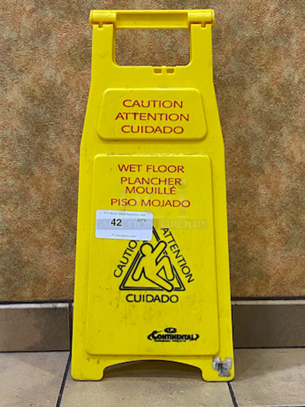 NICE! Continental 21500560 Wet Floor “Caution” Sign 26″ Yellow. - Image 1 of 3
