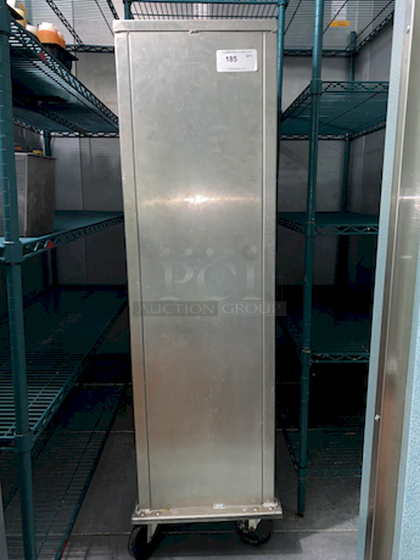 PERFECT! Lockwood CA60-RR25-C Mobile 60" Retarder/Bread Cabinet. On Commercial Casters. 

Mobile 60" Retarder Cabinet: Stores and protects your dough on half size pans
Construction:  High tensile aluminum
Dimensions:  60"H x 18-1/2"W x 21-1/2"D
Center spacing:  2"
Pan supports:  25 pair of 1-1/2" wide removable pan supports
Pan capacity:  25 (1/2 size sheet pans 13" x 18")
Casters:  5" swivel plate
Actual Weight:  72 lbs.
 - Image 4 of 4