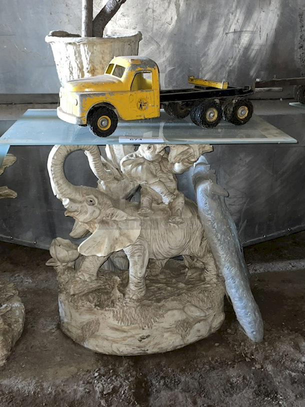 AWESOME! 3 Elephant Base Tables With Glass Tops With Vintage Cars and Lanterns. 3x Your Bid - Image 4 of 6