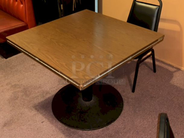 AMAZING! 36" Square to 51" Round Locking Drop Leaf Tabletop With Walnut Finish and Heavy Duty Weighted Base 36"/51" x 29" - Image 1 of 5