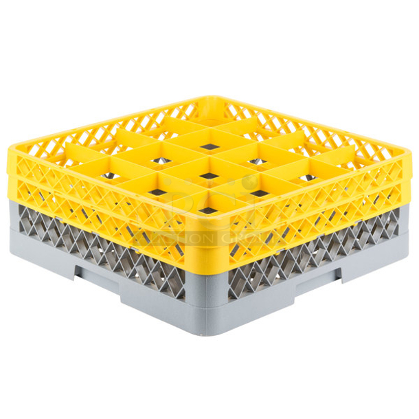 NEW! (2) Noble Products 274RK162 16-Compartment Gray Full-Size Glass Rack with 2 Yellow Extenders 2x Your Bid - Image 4 of 4