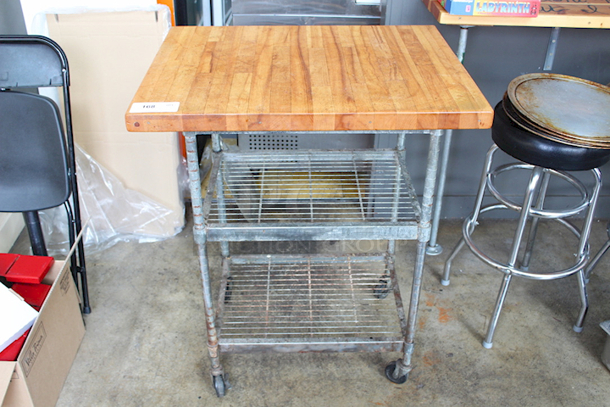 BEAUTIFUL! Butcher Block Prep Table With (2) Under-Shelves On Commercial Casters. 31x24-1/2x38 - Image 1 of 7