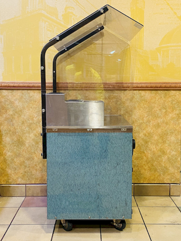 BEAUTIFUL! Soup Station With Sneeze Guard, San Jamar Soup Bowl Holders, Under Counter Storage, Condiment Holders, On Commercial Casters.  - Image 2 of 8