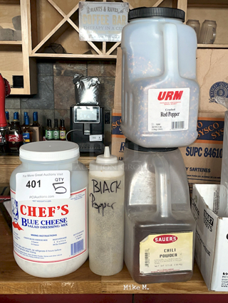 DRY GOODS! Chef's Blue Cheese, Black Pepper, URM Crushed Red Pepper, Saucer's Chili Powder