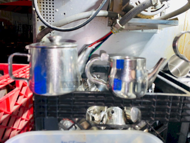 HUMONGOUS! Lot of Buffets/Catering Equipment. 
Includes (2) Crates of individual Frying Pans, (3) Containers of gravy boats, cream dispensers and etc, (1) container of Chefs Knives.  - Image 6 of 12