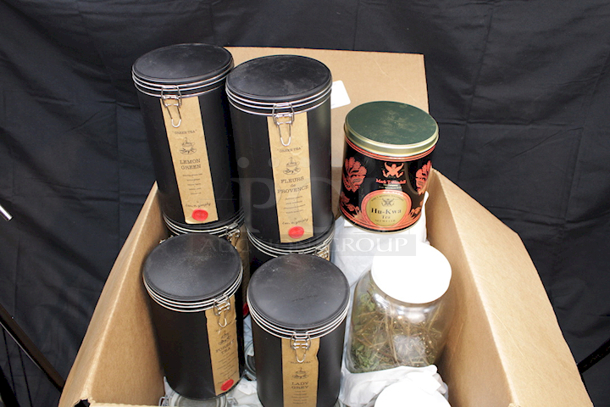 TREASURE CHEST!! Over 15 Different Containers of High Quality Teas and Tea Blends In Commercial Grade Resealable Glass & Metal Containers.  - Image 2 of 3