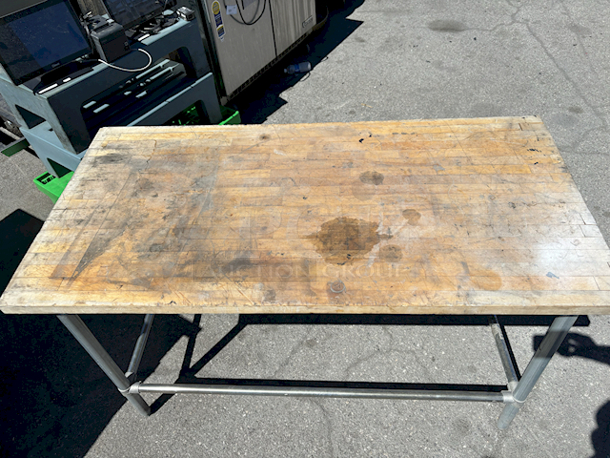 60 Inch Butcher Block Prep-Table With Solid Metal Frame.  - Image 2 of 3