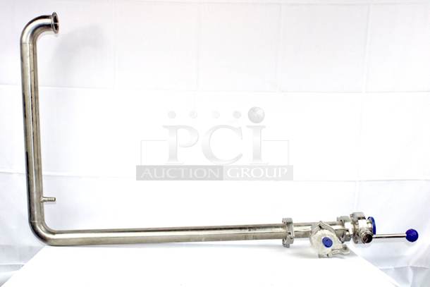 NEW/NEVER USED  1-1/2” Tri-Clamp CIP Arm With ¼” Hose Barb For Sight Glass Tubing (At Top), .”T” Valve With 1/4