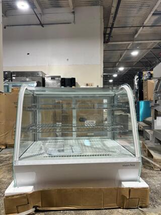 Brand New Marchia MDC121-W 28" White Countertop Refrigerated Curved Glass Bakery Display Case with LED Lighting
