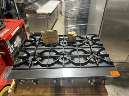 Dukers DCHPA36 36" Countertop Gas Hotplate with (6) Burners, Manual Controls, 168.000 BTU

