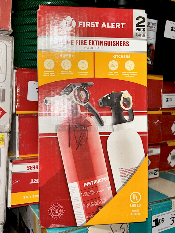 4 Sets of First Alert 2-Pack Home & Kitchen Fire Extinguishers - UL Model: FE1A10GR195 & KFESS. 3x Your Bid - Image 1 of 3
