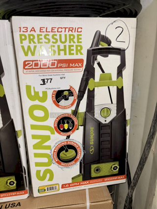 SUNJOE SPX2598P-MAX 2000 PSI 13 Amp ELECTRIC PRESSURE WASHER. Includes: 33.8 Fl Oz foam Cannon, Quick Connect Nozzles, Bonus Rotating Surface Cleaner, 1.6 GPM Max. 