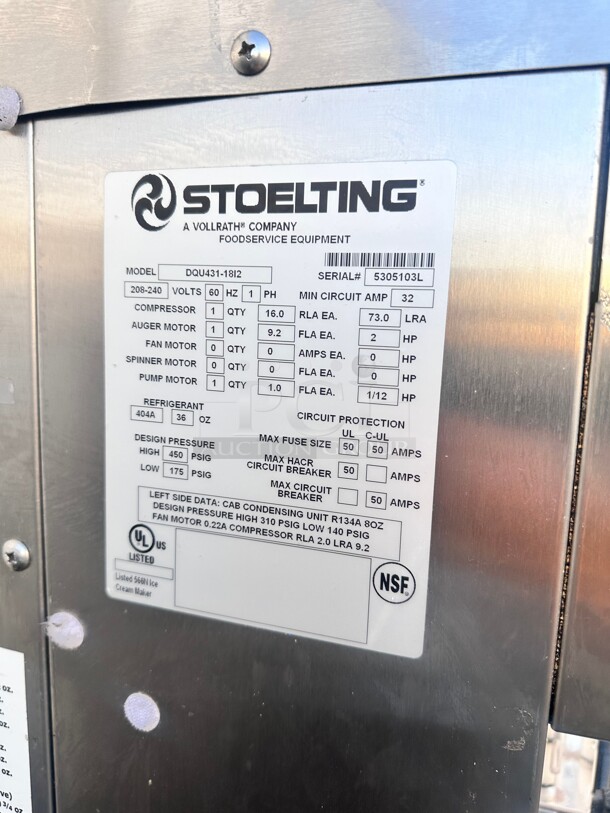 Stoelting U431 Pressure-Fed Twin Twist Soft Serve/Frozen Yogurt Machines 220 Volt 1 phase Working - Image 9 of 10
