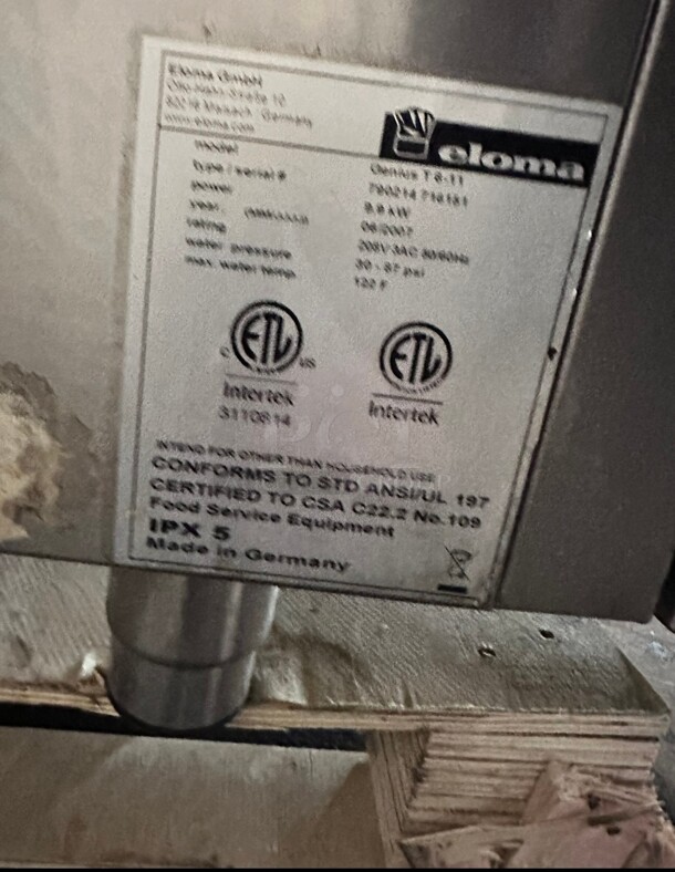 Late Model Eloma Genius T 6-11 6 Pan Full Size  Boilerless Electric Combi Oven - 208V, 3 Phase Working - Image 3 of 6