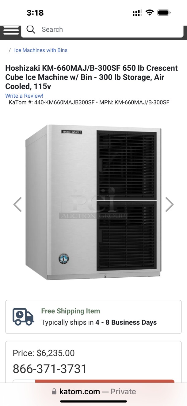 Certified Working Hoshizaki KM-650MAH 650 lb Crescent Cube Ice Machine w/ Bin - 600 lb Storage, Air Cooled, 220v - Image 9 of 9