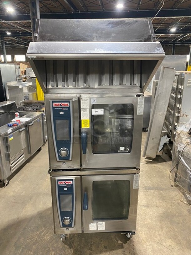 SWEET! LATE MODEL! 2016! Rational Electric Powered White Efficiency Self Cooking Center Double Deck Combi Convection Oven! With Rational Ventless Exhaust System! With View Through Doors! All Stainless Steel! Working When Removed! 2x Your Bid Makes One Unit! Model: SCCWE61 SN: E61SH16052516723, SN: E61SH16032505346 208V 60HZ 3 Phase
