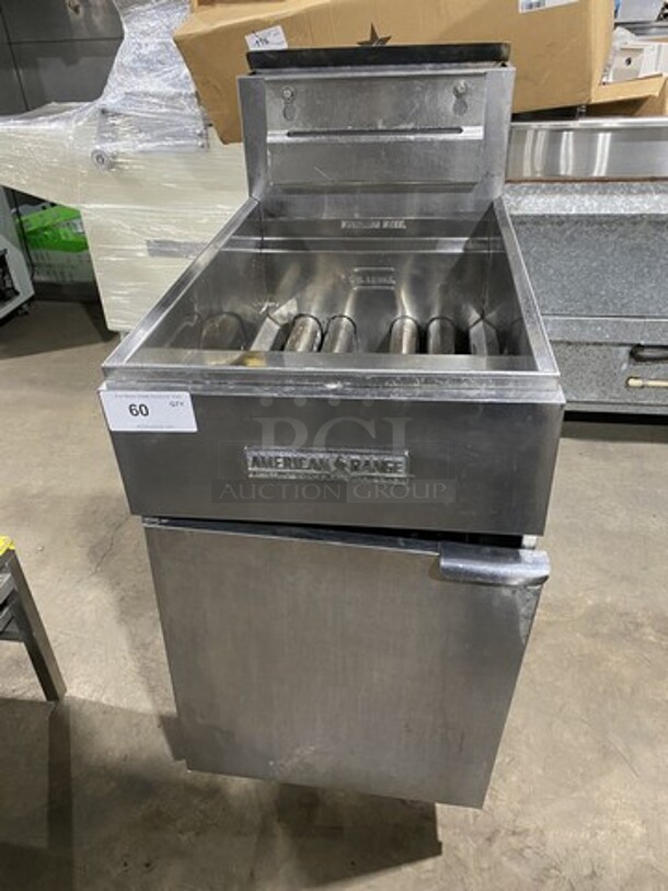 American Range Commercial Natural Gas Powered Deep Fat Fryer! With Backsplash! All Stainless Steel! On Legs!