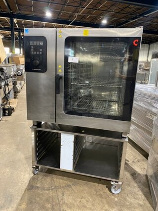 Sweet! LAte MOdel! CLEVELAND CONVOTHERM   Stainless Steel Commercial Natural Gas Powered Combination Convection Oven on Stainless Steel Equipment Stand w/ Built In Pan Rack! On Commercial Casters! Model C4eD 10.20 GS 120V/60Hz/1 Phase