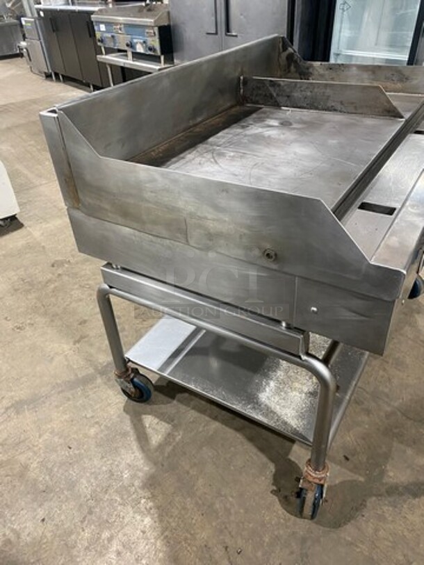 Woodstone Commercial Natural Gas Powered Flat Griddle! With Split Top! With Back & Side Splashes! On Equipment Stand! With Storage Space Underneath! All Stainless Steel! On Casters! - Image 2 of 11