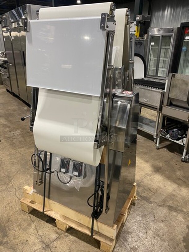 WOW! BRAND NEW! IN THE CRATE! Prepline Commercial Floor Style Reversible Dough Sheeter! Stainless Steel Body! Model: FSS120 SN: E21520179 120V 60HZ 1 Phase - Image 3 of 10