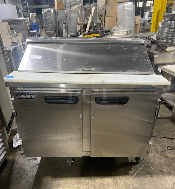 Leader Commercial Refrigerated Mega Top Sandwich Prep Table! With 2 Door Underneath Storage Space! With Commercial Cutting Board! All Stainless Steel! On Casters! MODEL ESLM48SC SN: NP12M0801D 115V 1PH - Image 1 of 11