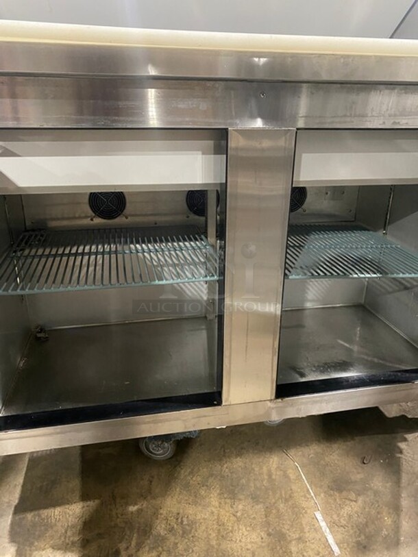 Leader Commercial Refrigerated Mega Top Sandwich Prep Table! With 2 Door Underneath Storage Space! With Commercial Cutting Board! All Stainless Steel! On Casters! MODEL ESLM48SC SN: NP12M0801D 115V 1PH - Image 6 of 11