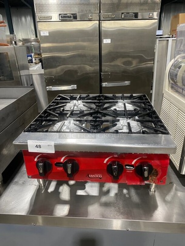 Avantco Commercial Countertop Natural Gas Powered 4 Burner Range! With Back And Side Splashes! All Stainless Steel! On Small Legs!