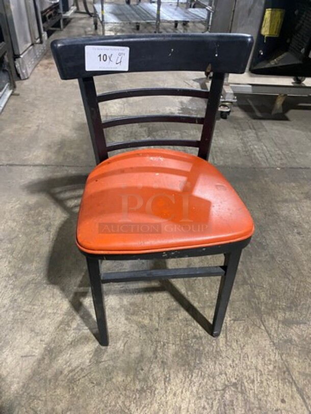 Orange Cushioned Chairs! With Black Wooden Body! 4x Your Bid!