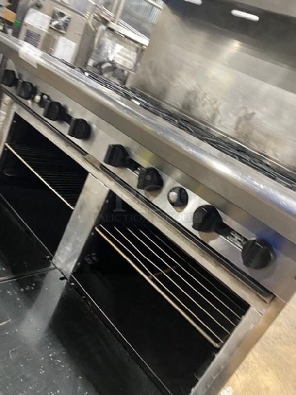 American Range Commercial Natural Gas Powered 8 Burner Stove! With Raised Back Splash And Salamander Shelf! With 2 Oven Underneath! Metal Oven Racks! All Stainless Steel! On Casters! - Image 9 of 10