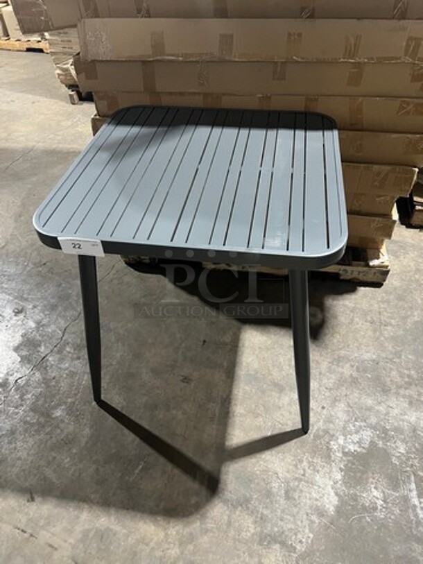 Brand New In The Box! DT All Alluminum Dark Gray Slats Dining Table! 30" By 30" With Legs! Perfect For Outdoors!  - Image 4 of 5