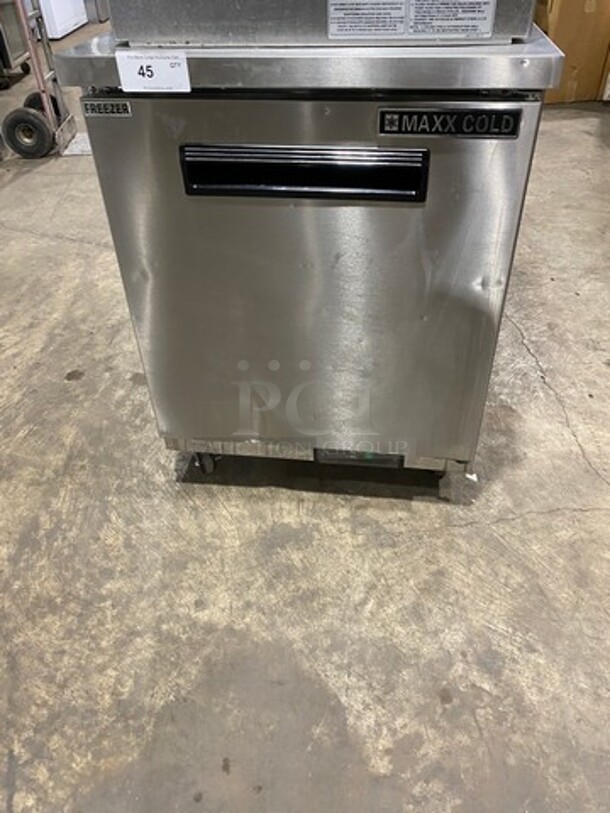 Maxx Cold Commercial Single Door Lowboy/ Worktop Freezer! With Poly Coated Rack! Solid Stainless Steel! On Casters! Model: MXCF27U SN: 5044421 115V 60HZ 1 Phase