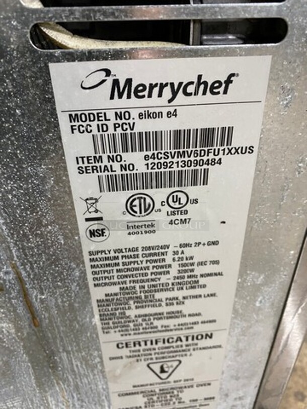 LATE MODEL!  Merrychef Commercial Countertop Rapid Cook Oven! With Digital Touch Controls! With Oven Paddle! All Stainless Steel! Model: EIKONE4 SN: 1209213090484 208/240V! Working When Removed! - Image 8 of 9