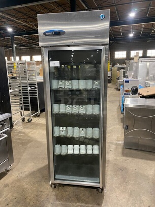 Hoshizaki Commercial Single Door Reach In Cooler! With View Through Door! Poly Drink Racks! Stainless Steel Body! On Casters! Model: CR1SFGECL SN: H50277E 115V 60HZ 1 Phase - Image 1 of 9