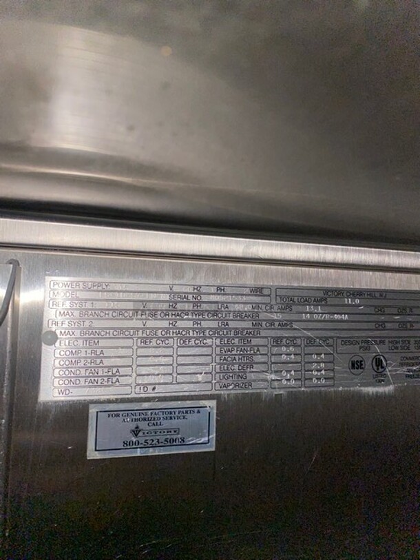 Victory Commercial Single Door Reach In Freezer! All Stainless Steel! Model: FS1DS7EW SN: M0521533! 115V 1 Phase! On Legs! - Image 7 of 9